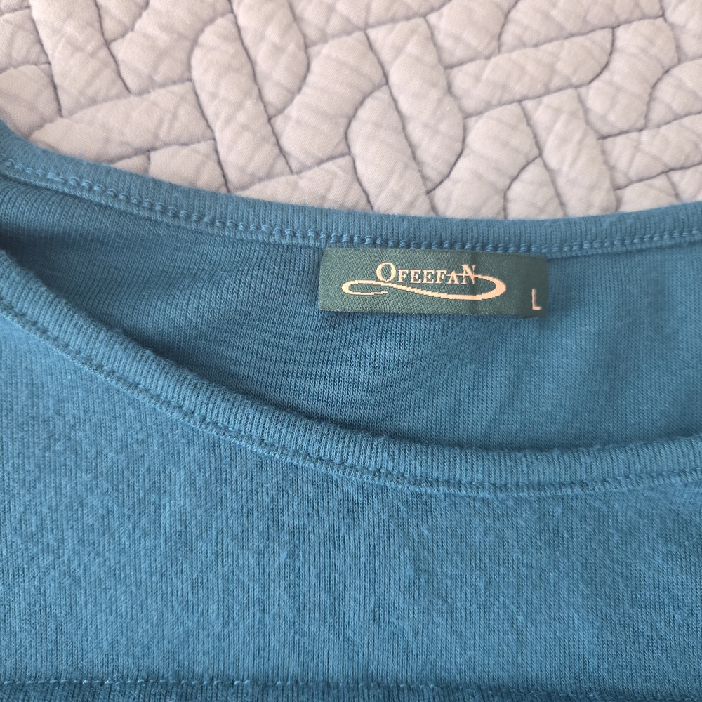 OFEEFAN Teal Long Sleeve Warm, Soft Large dressy casual Tunic length Blouse NWOT - Picture 5 of 8